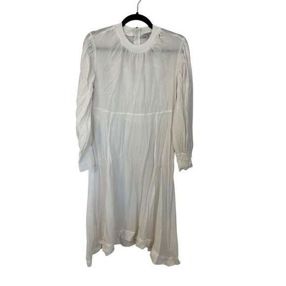 All Saints White Long Buttoned Sleeve Crewneck 100% Cupro Dress Sz L GUC - Picture 1 of 12